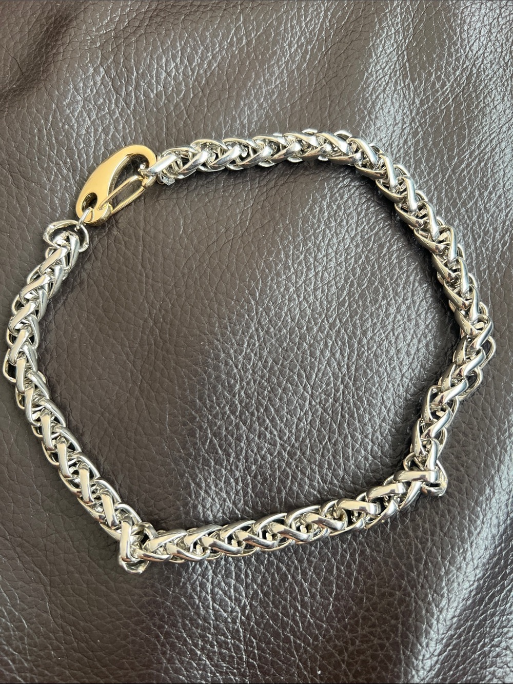 Silver Braided Chain Bracelet with Gold Accent